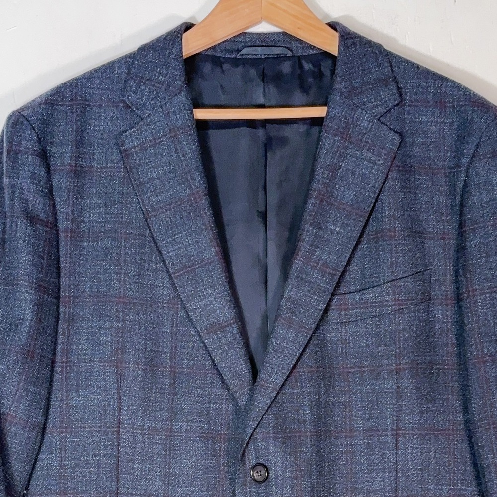 Rodd & Gunn Blue Plaid Sports Fit Blazer Mens 2XL Virgin Wool Cotton Italy